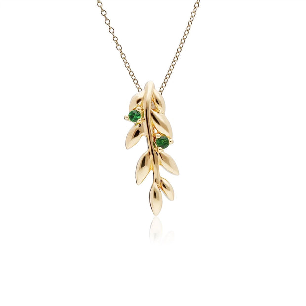 Boucles d'Oreilles Clou et Pendentif O Leaf Argent 925 Plaqué Or Tsavorite