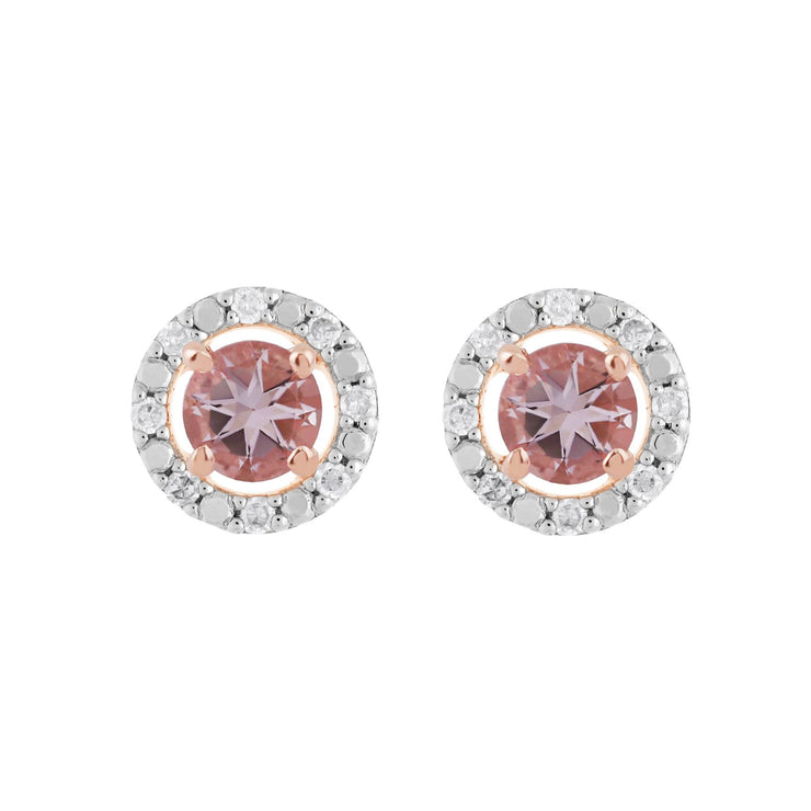 Boucles d'Oreilles Clou Morganite Classique Or Rose 375 et Ear-Jacket Rond Diamant