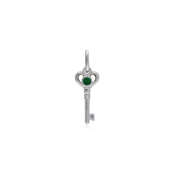 Pendentif Classique Cadenas Cœur Argent 925 et Charms Clé Emeraude