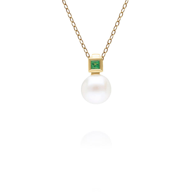 Pendentif Modern Pearl Or Jaune 375 Perle et Emeraude carrée