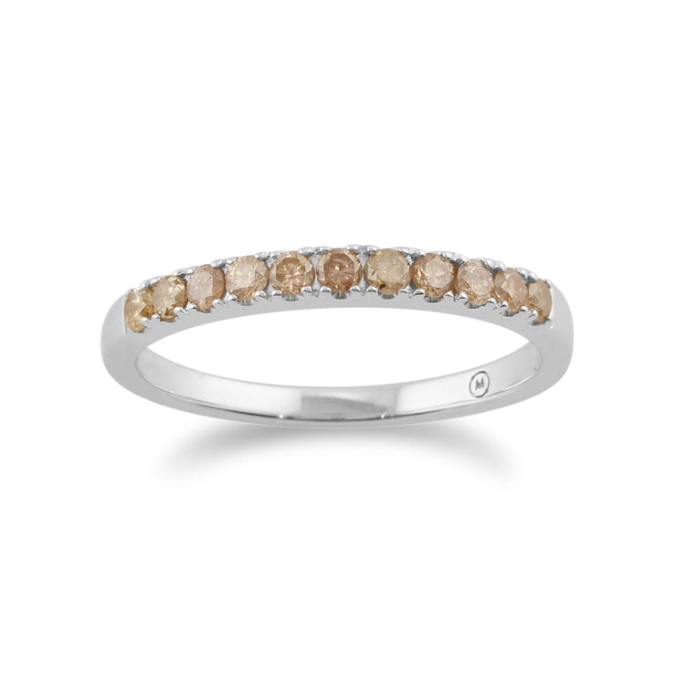 Bague Classique Demi-Eternité Or Blanc 375 Diamant Champagne