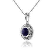 Pendentif Style Art Déco Argent 925 Lapis Lazuli Cabochon Rond et Marcassite