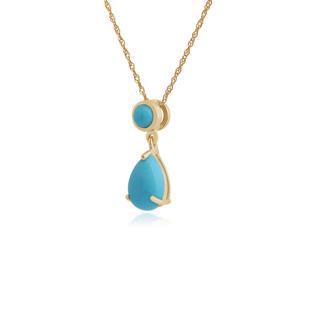 Pendentif Classique Or Jaune 375 Turquoise Poire et Ronde