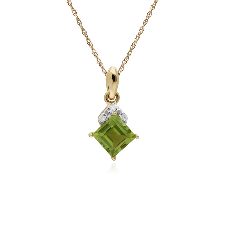 Péridot Collier, 9 CT Péridot or Jaune & Diamant Carré Pendentif sur 45cm Chaîne