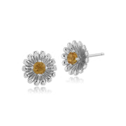 Boucles d'Oreilles Clou Floral Argent 925 Citrine