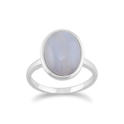 Gemondo Dentelle Bleue Agate Bague, 925 Sterling Silver 3.00ct Dentelle Bleue Agate Anneau Ovale