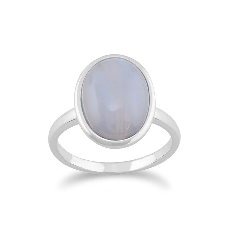 Gemondo Dentelle Bleue Agate Bague, 925 Sterling Silver 3.00ct Dentelle Bleue Agate Anneau Ovale