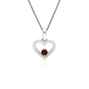 s 9 CT or Blanc Unique Grenat et Diamant Coeur Pendentif sur 45cm Chaîne