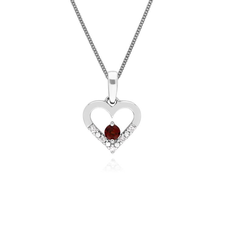 s 9 CT or Blanc Unique Grenat et Diamant Coeur Pendentif sur 45cm Chaîne