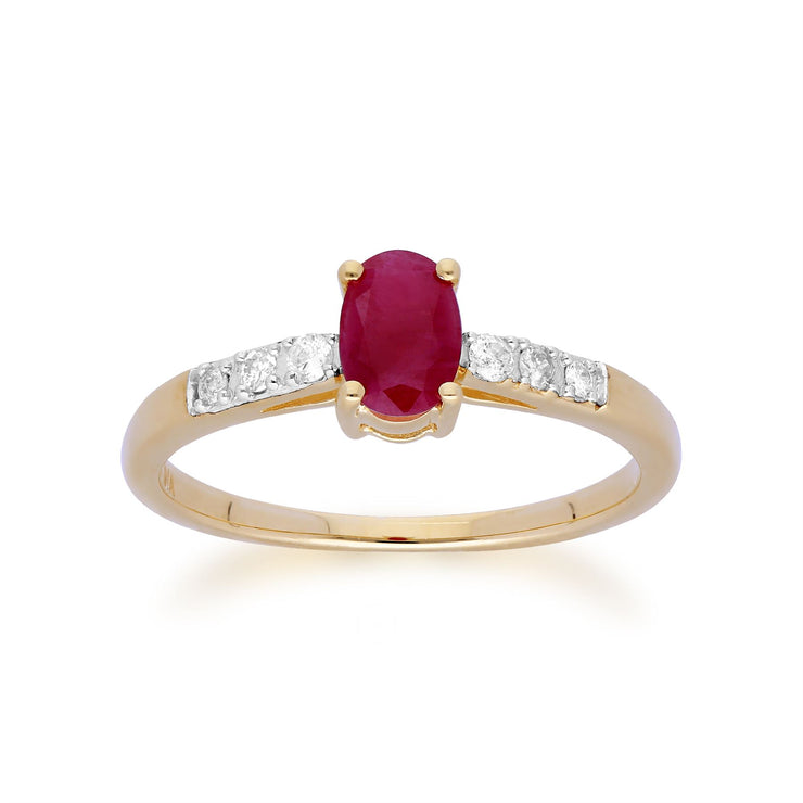 Gemondo 9ct Yellow Gold Ruby & Diamond Oval Cut Solitaire Ring