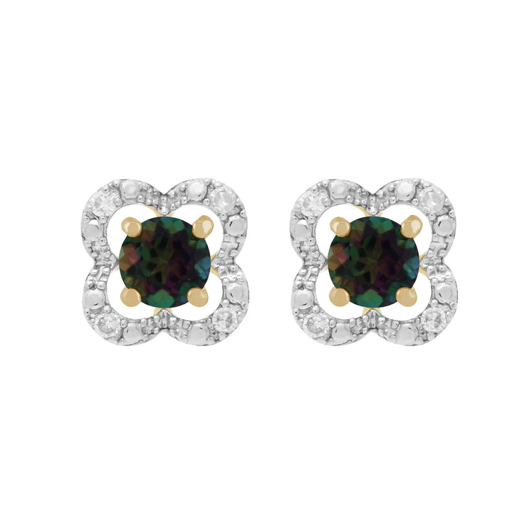 Boucles d'Oreilles Clou Topaze Mystique Classique Or Jaune 375 et Ear-Jacket Fleur Diamant