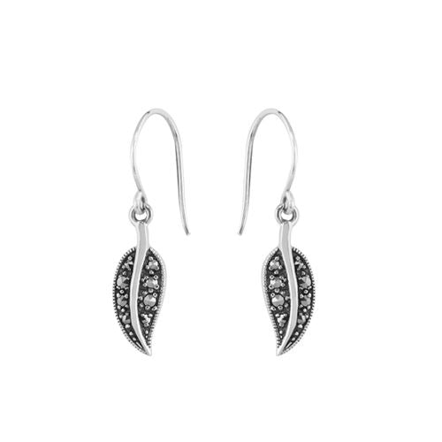 Boucles d'Oreilles Pendantes Style Art Nouveau Argent 925 Marcassite Rond