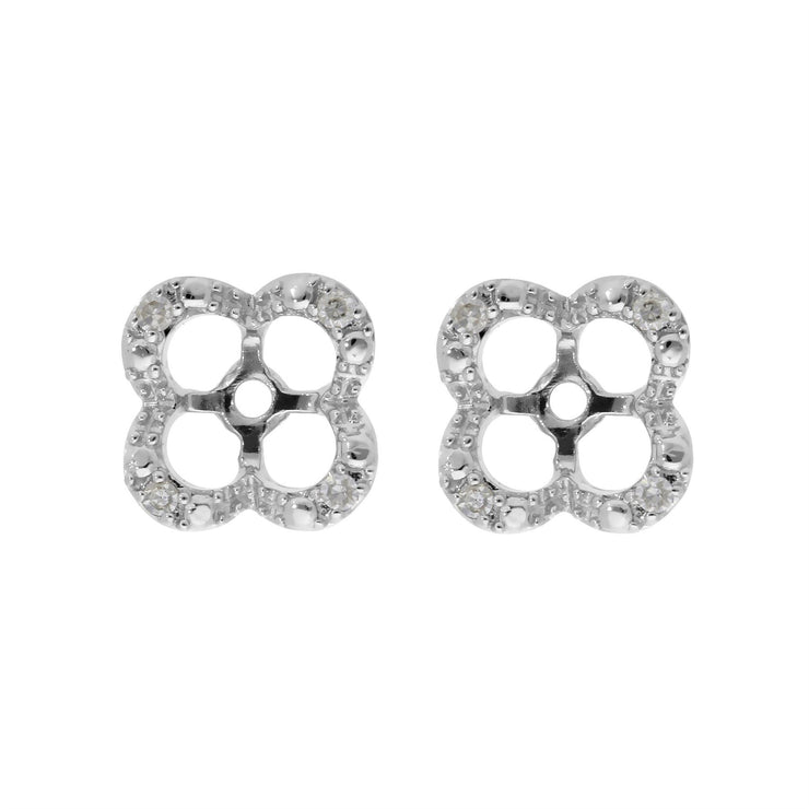 Classique «Ear-Jacket» Floral Or Blanc 375 rond avec Diamant