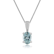 Pendentif Classique Or Blanc 375 Aigue-Marine Ovale