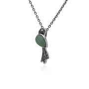 Collier Oiseau en Argent Sterling avec Jade Verte et Marcassite