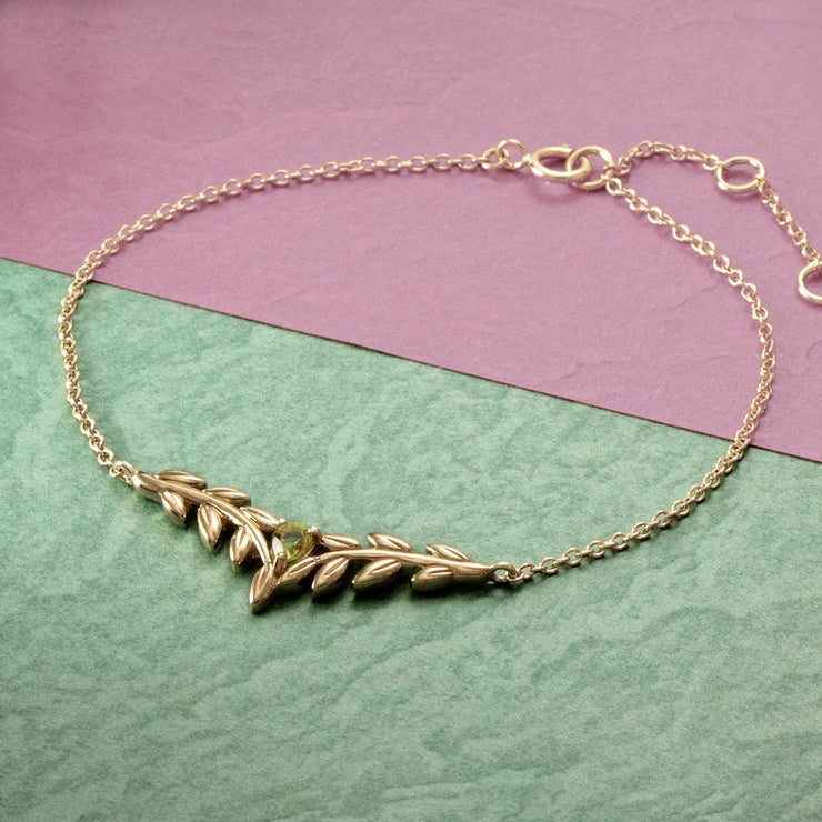 Bracelet O Leaf Or Jaune 375 Péridot Poire