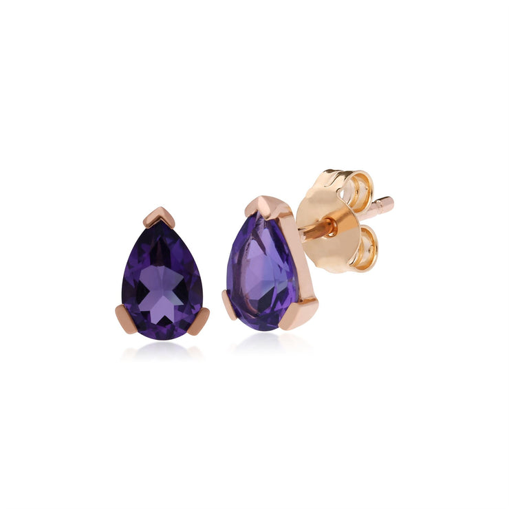 Améthyste Boucles D'Oreilles, 9 CT or Rose 3 Griffes Améthyste Classique Boucles D'Oreille Poire