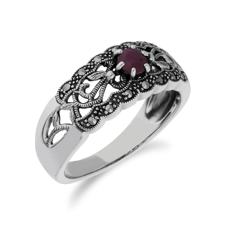 Gemondo Bague Rubis, Argent Sterling Rubis & Marcassite Simple Art Nouveau Bague - rubis