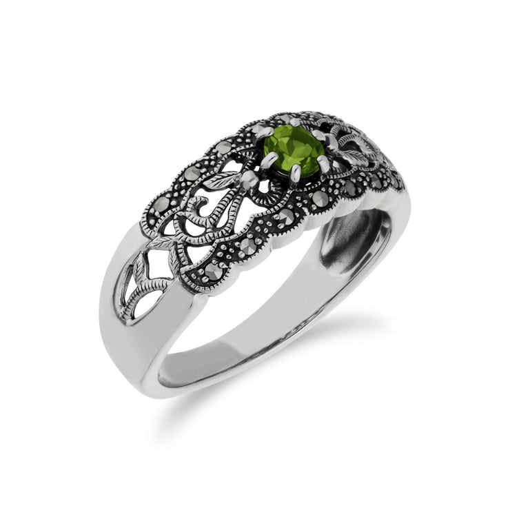 gemondo Bague Péridot, argent sterling Peridot & MARCASSITE Simple Art Nouveau Bague - Péridot