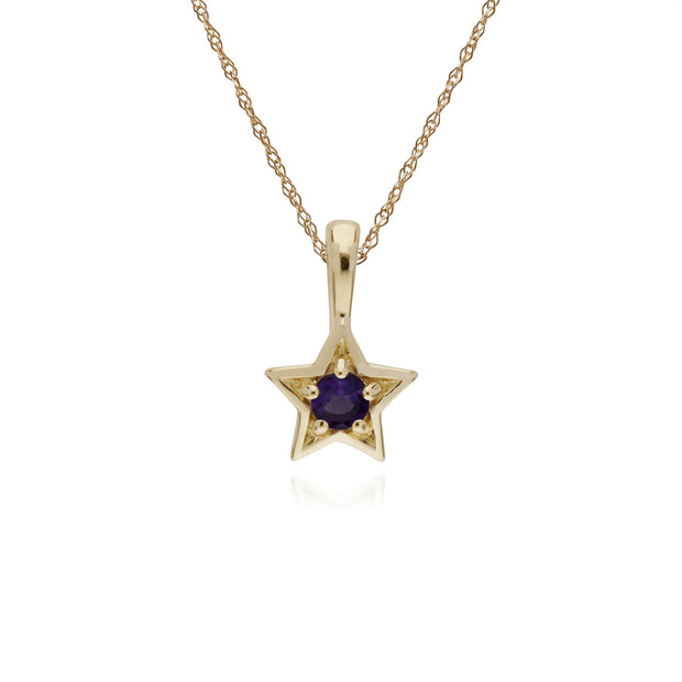 Collier Améthyste, 9 CT or Jaune Améthyste Pierre Unique Étoile Pendentif sur 45cm Chaîne