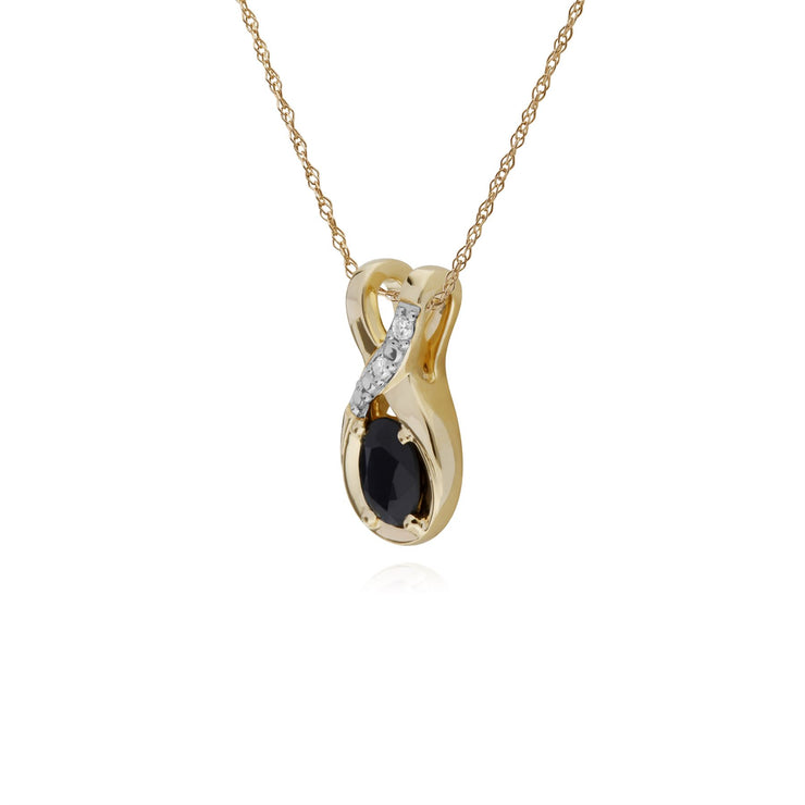 Saphir Collier, 9 CT Saphir or Jaune & Diamant Ovale Baiser Pendentif avec 45cm Chaîne