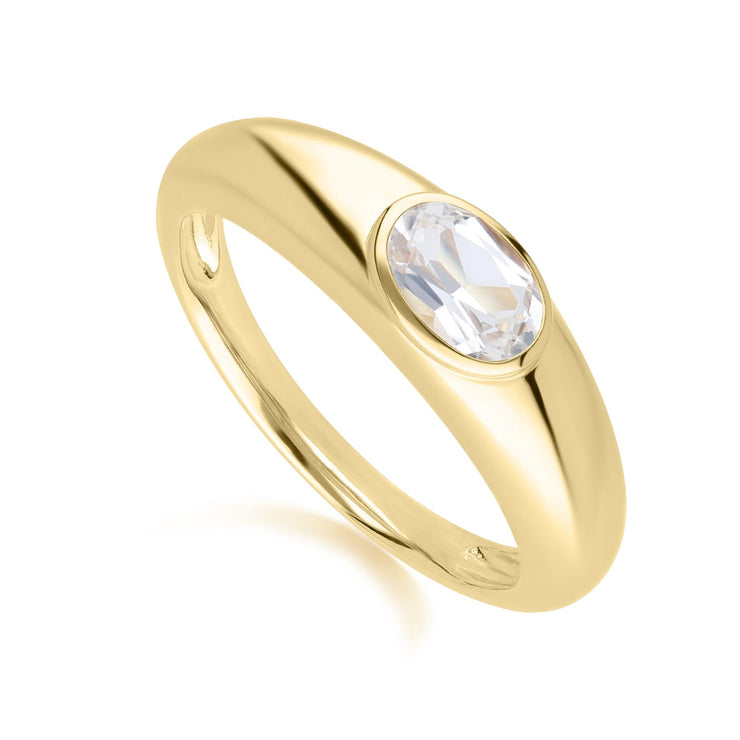 Bague Modern Classic Argent 925 doré à l'or fin avec topaze blanche ovale