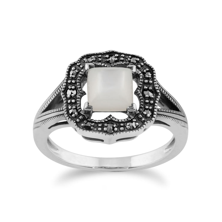 gemondo Art Déco Bague, en argent sterling 925 0.58ct CT NACRE & marcassite art déco bague