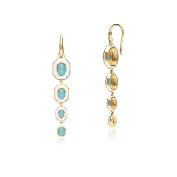 Boucles d'Oreilles Pendantes Siberian Waltz avec Email Blanc & Amazonite