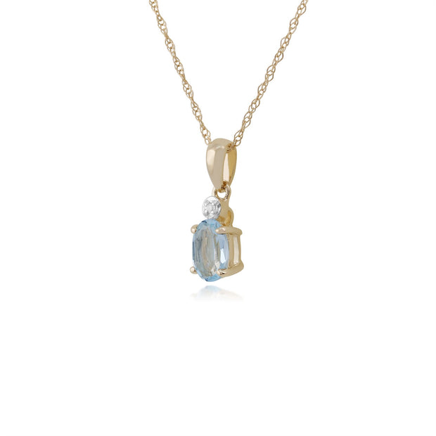 Pendentif Classique Or Jaune 375 Aigue-marine Ovale et Diamant