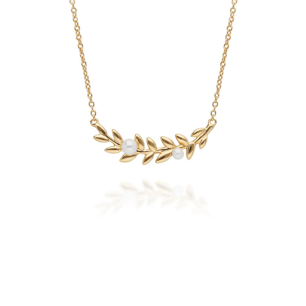 Collier et Boucles d'Oreilles Clou O Leaf Argent 925 Plaqué Or Perle
