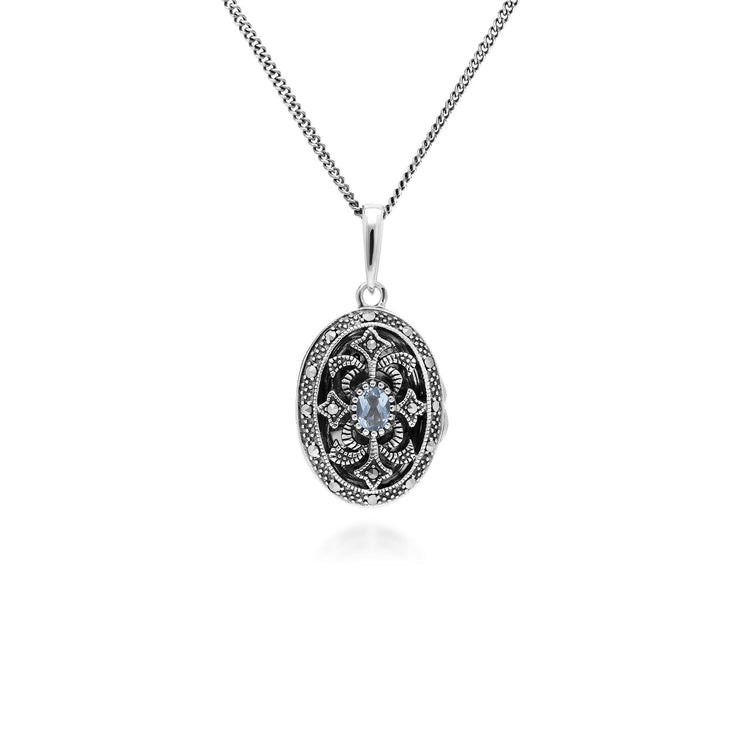 Collier Porte-Photo Style Art Nouveau Argent 925 Topaze Ovale