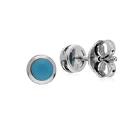 Turquoise Boucles D'oreilles, Argent Sterling Simple Turquoise Chaton Round Stud Earrings
