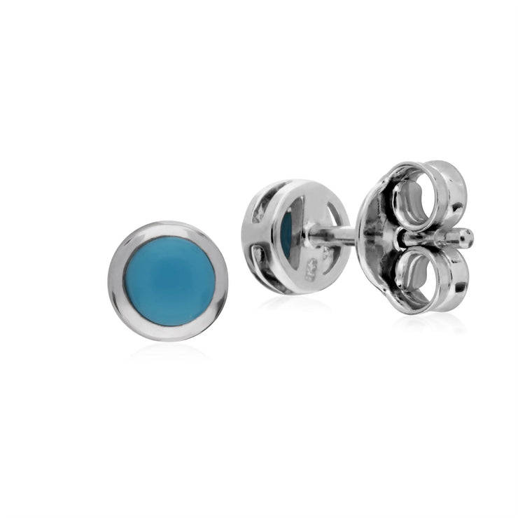 Turquoise Boucles D'oreilles, Argent Sterling Simple Turquoise Chaton Round Stud Earrings