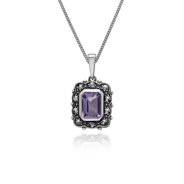 Collier Améthyste, Argent Sterling Améthyste & Marcassite Octogone 45cm Collier
