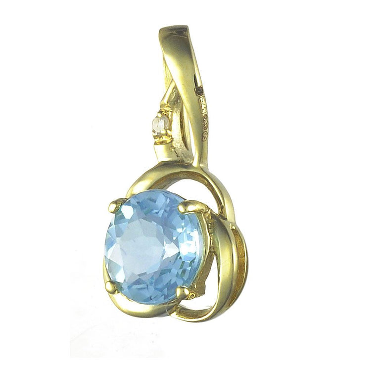 Pendentif et Boucles d'Oreilles Clou Floral Classique Or Jaune 375 Topaze Bleue et Diamant