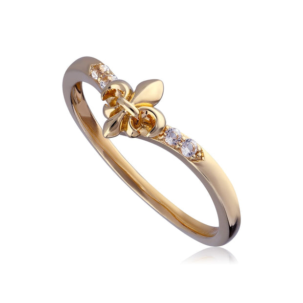 Bague ECFEW™ Fleur de Lys avec Topaze Blanche