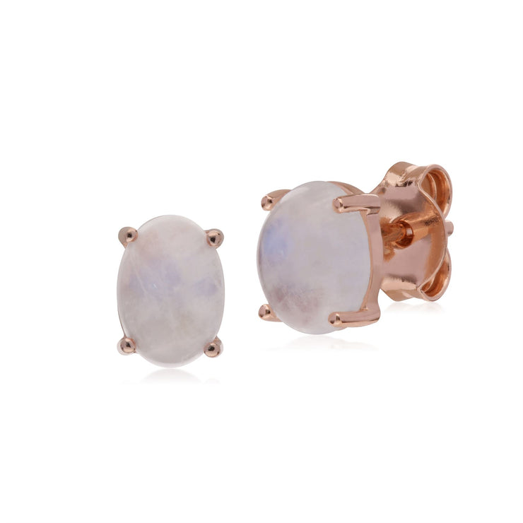 s Plaqué or Rose Argent Sterling Pierre de Lune Arc-En-Ciel Boucles D'Oreilles Ovales Clous