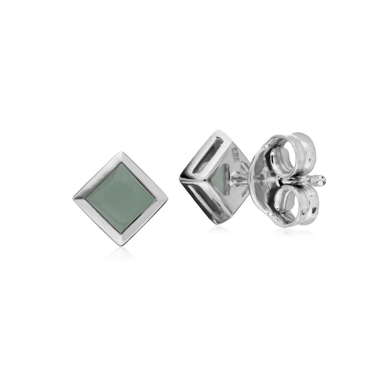 Jade Boucles D'Oreilles, Argent Sterling Simple Jade Chaton Carré Boucles D'Oreilles