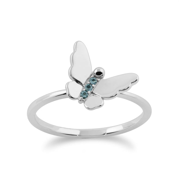 Gemondo Topaze Bleu Bague, 9ct Or Blanc 0.03ct Topaze Bleu Empillable Bague Papillon