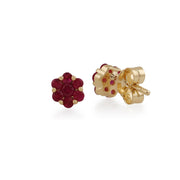 Boucles d'Oreilles Clou Floral Or Jaune 375 Rubis Style Cluster