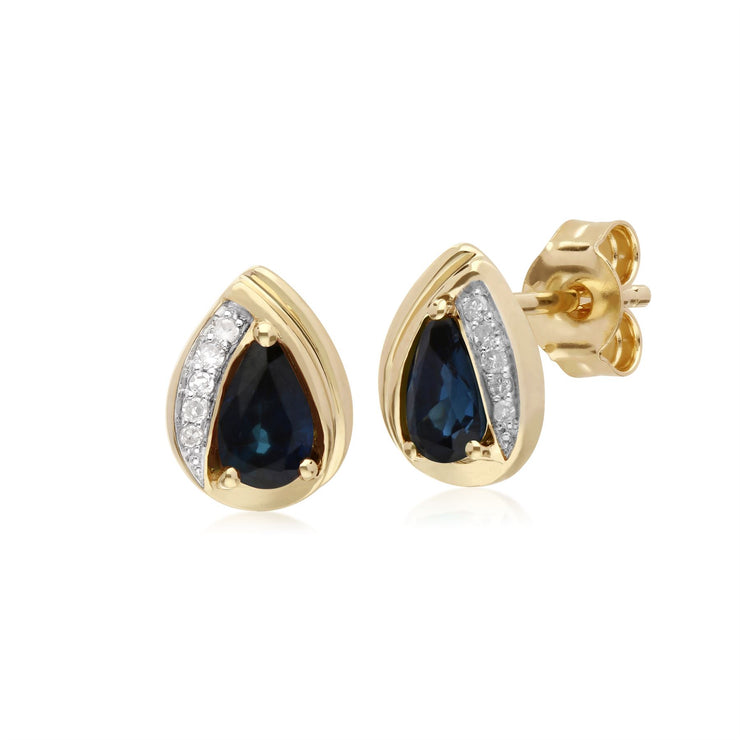 Saphir Boucles D'Oreilles, 9 CT Saphir or Jaune & Diamant Poire Boucles D'Oreilles Classiques