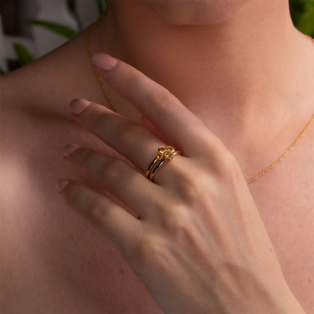 Bague Solitaire Style Honeycomb Or Jaune 375 Citrine