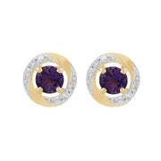 Boucles d'Oreilles Clou Améthyste Classique Or Jaune 375 et Ear-Jacket Halo Diamant