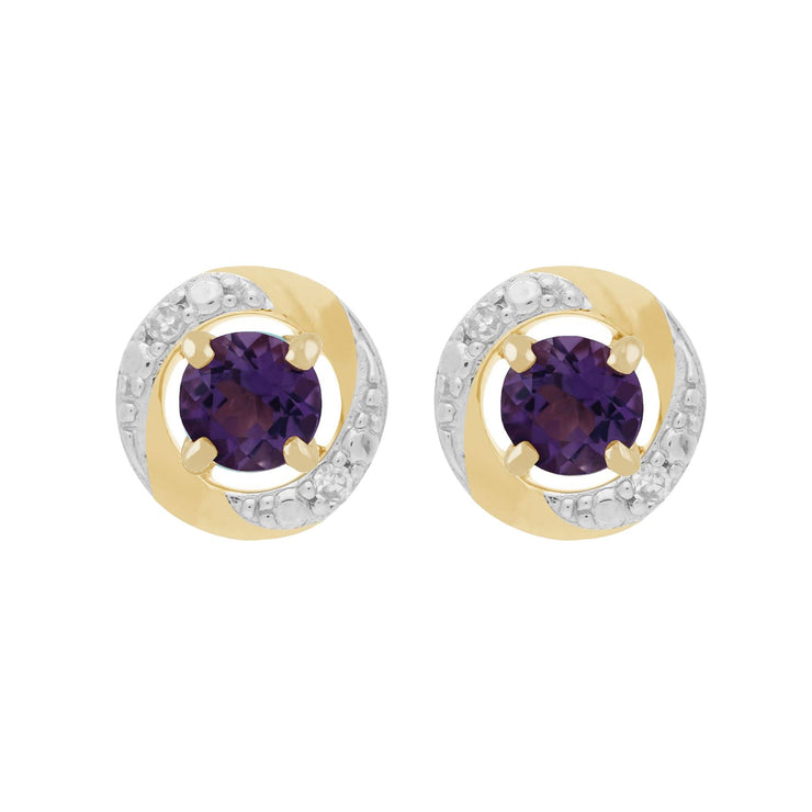 Boucles d'Oreilles Clou Améthyste Classique Or Jaune 375 et Ear-Jacket Halo Diamant