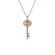 Pendentif Classique Cadenas Cœur Torsadé Argent 925 Plaqué Or Rose et Charms Grande Clé Turquoise