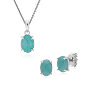 Pendentif  et Boucles d'Oreilles Classique Argent 925 Amazonite