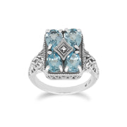 Bague Style Art Nouveau Argent 925 Topaze Bleue