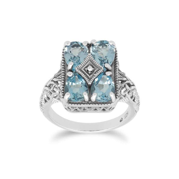 Bague Style Art Nouveau Argent 925 Topaze Bleue