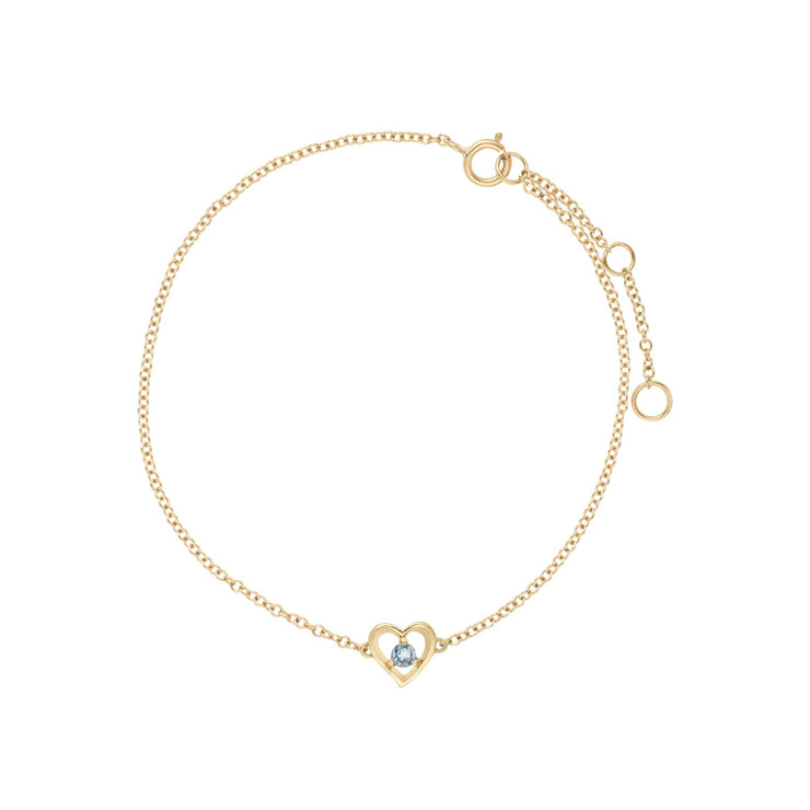 Topaze Bleu Bracelet, 9 CT or Jaune Topaze Bleue Rond Pierre Unique Coeur 19cm Bracelet