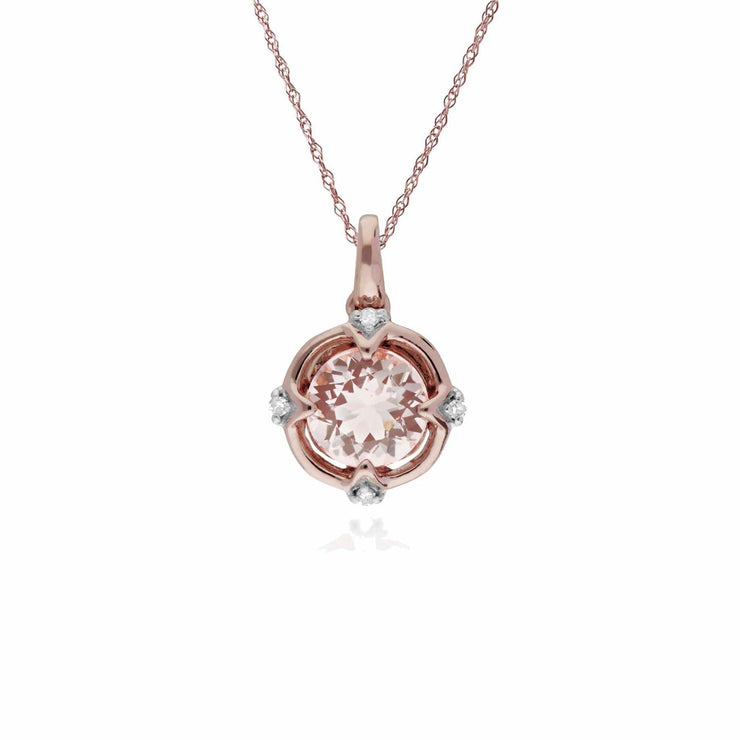 Morganite Pendentif, 9 Ct Or Rose auréole Morganite & Diamant taille ronde pendentif sur 45cm chaîne